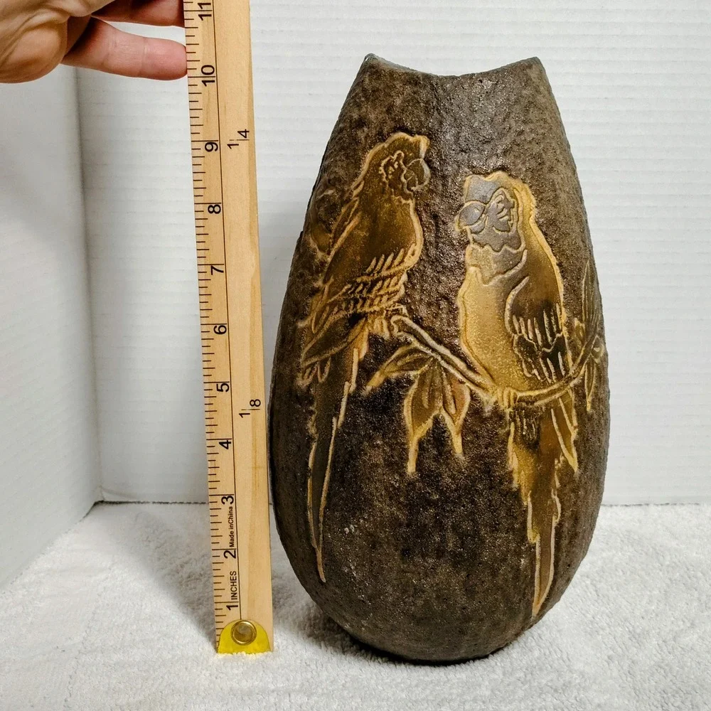Vintage JJO Holland Holz Pottery Vase Bird Motif Signed Numbered Decor‎